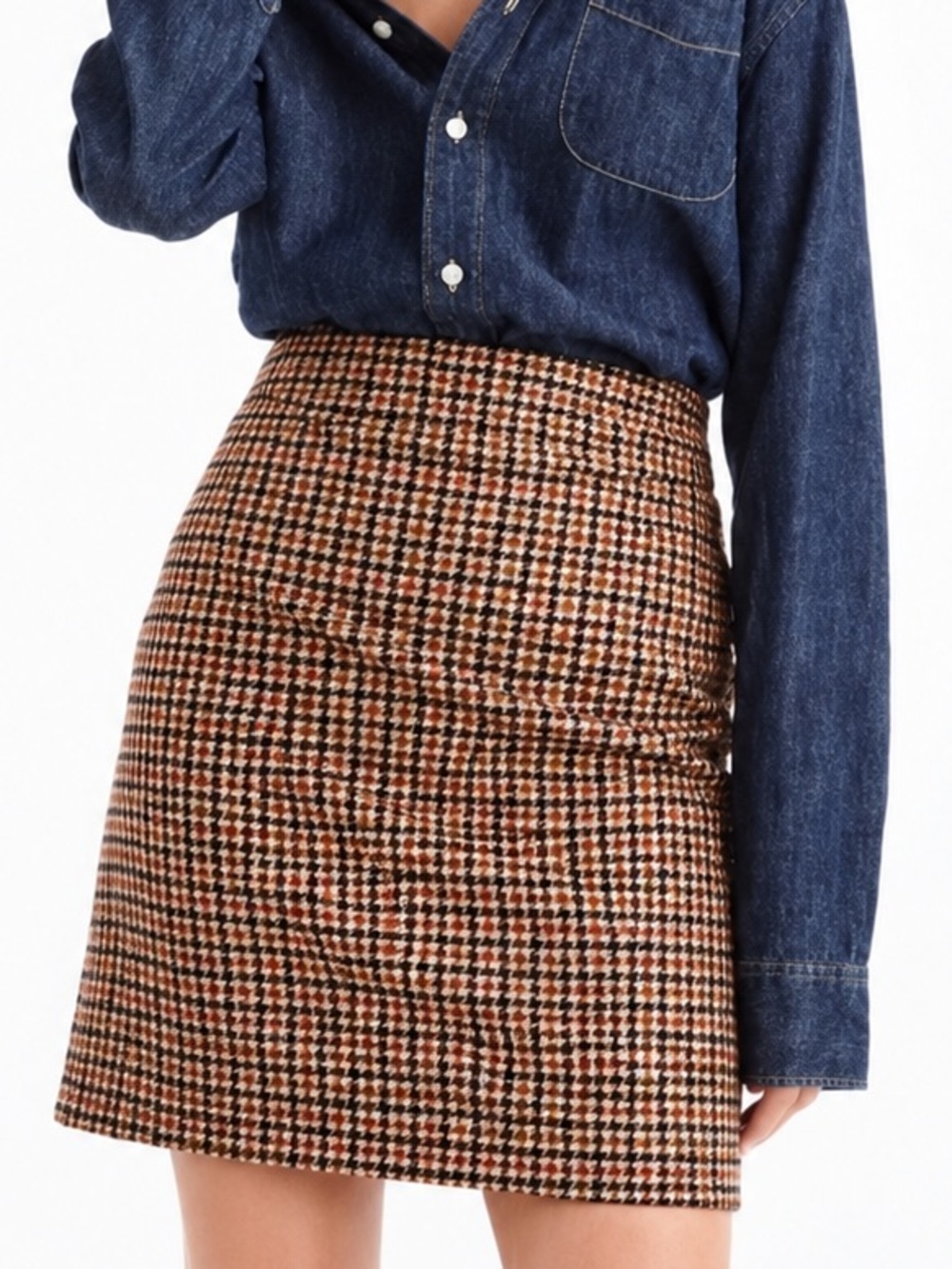 J.Crew Wool Houndstooth Plaid Mini Skirt Size 4 Brown Black Preppy Fall